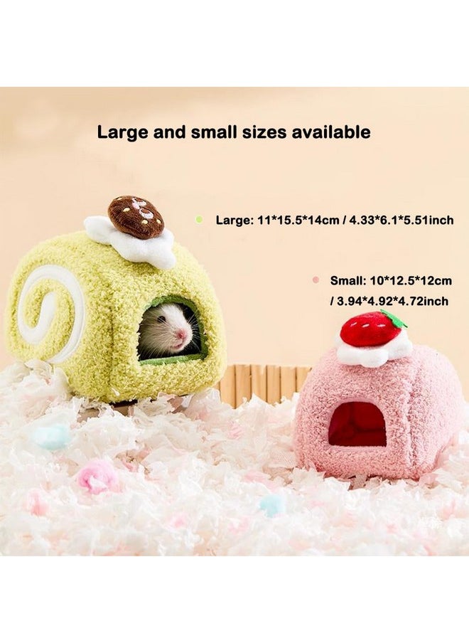 Rat Hamster Warm Bed House, Swiss Roll Cute Shape, Small Animal Cage Accessories for Mini Small Animal Mice, Chinchillas, Dwraf Hamsters, Multiple (Pink Strawberry roll, Large)