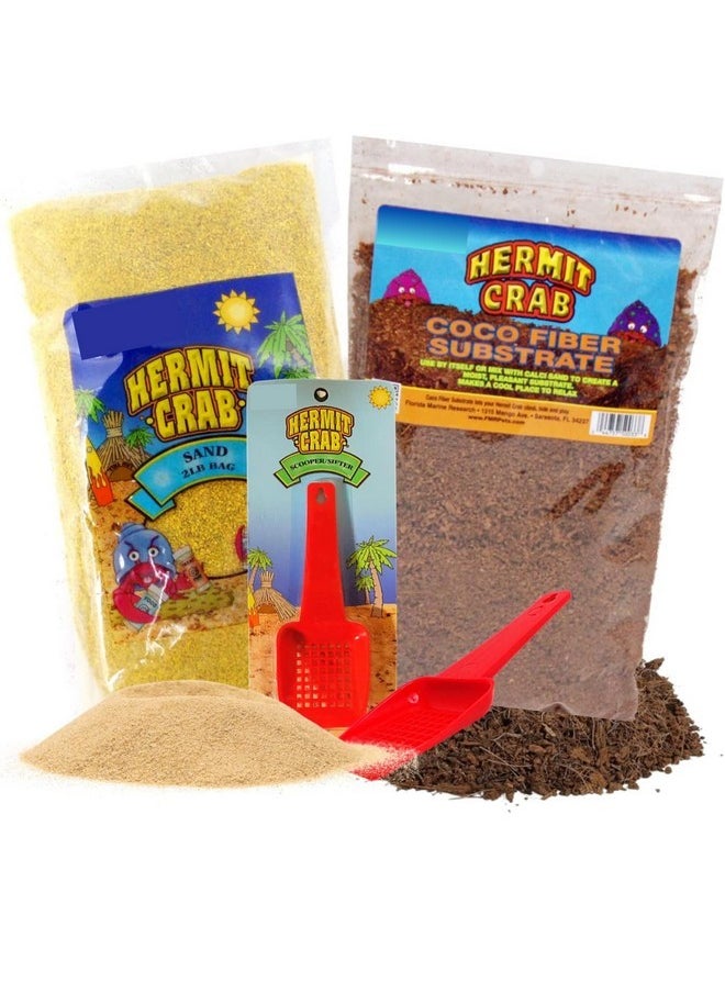 Needzo Natural Terrarium Supplies for Hermit Crabs and Reptiles, Loose Coco Fiber Substrate, 2 Pound Sand Bag, and Scooper Sifter, Bulk Terrarium Supplies, 3 Items