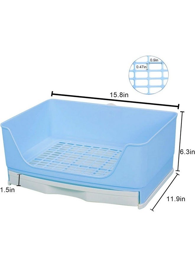 Large Rabbit Litter Box Bunny Litter Box Cage Bigger Corner Toilet Box Pet Pan with Drawer for Guinea Pig, Adult Hamster, Galesaur, Ferret, Bunny, Small Animals-Blue