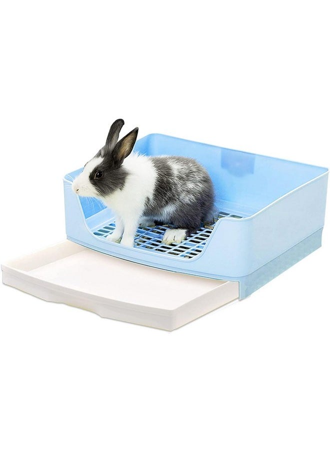 Large Rabbit Litter Box Bunny Litter Box Cage Bigger Corner Toilet Box Pet Pan with Drawer for Guinea Pig, Adult Hamster, Galesaur, Ferret, Bunny, Small Animals-Blue