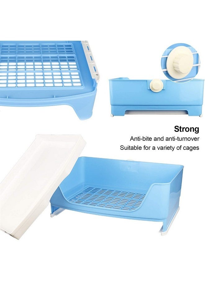 Large Rabbit Litter Box Bunny Litter Box Cage Bigger Corner Toilet Box Pet Pan with Drawer for Guinea Pig, Adult Hamster, Galesaur, Ferret, Bunny, Small Animals-Blue