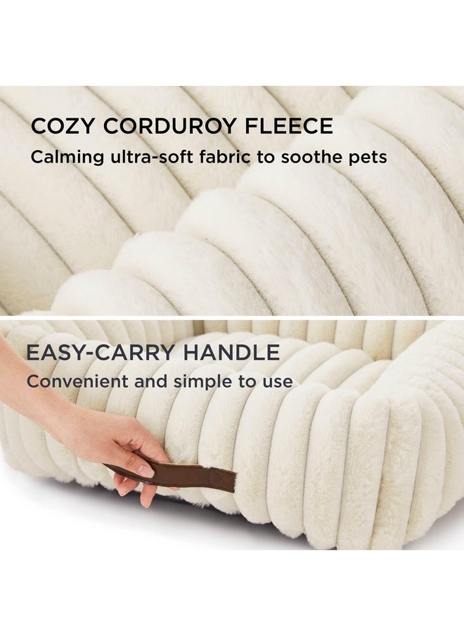 Bedsure Cute Dog Bed for Small Medium Dogs - Washable Furry Puppy Beds, Rectangle Orthopedic Corduroy Fleece Pet Beds with Removable Zipper Cover, 25x21x7inches, Cream