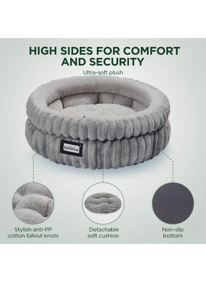 BALANCE Cat Bed Kitten Bed, Washable Round Cat Beds for Indoor Cats, Super Soft Plush Faux Fur Pet Bed for Puppy and Kitten with Anti-Slip Bottom