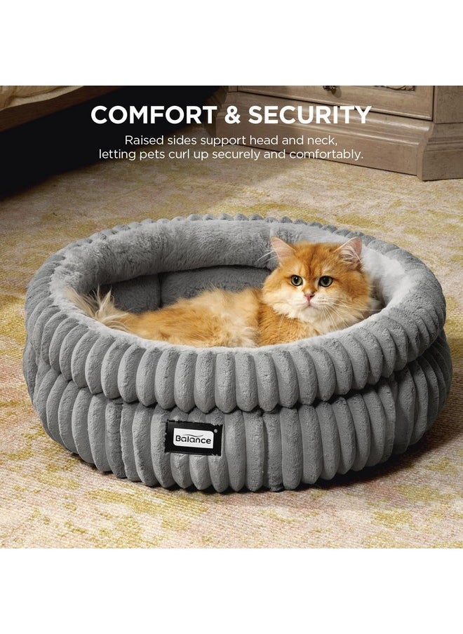 BALANCE Cat Bed Kitten Bed, Washable Round Cat Beds for Indoor Cats, Super Soft Plush Faux Fur Pet Bed for Puppy and Kitten with Anti-Slip Bottom