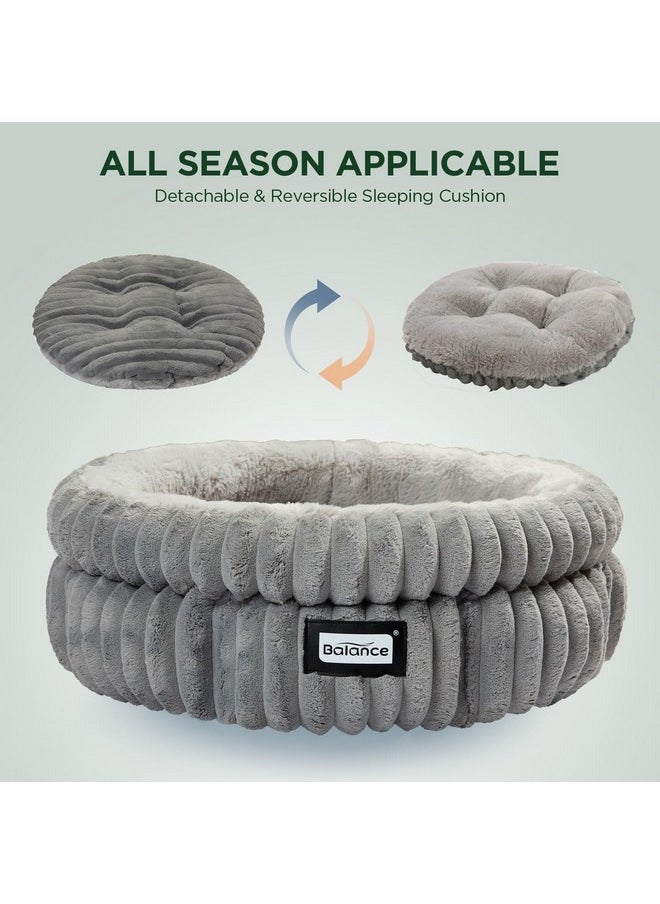 BALANCE Cat Bed Kitten Bed, Washable Round Cat Beds for Indoor Cats, Super Soft Plush Faux Fur Pet Bed for Puppy and Kitten with Anti-Slip Bottom