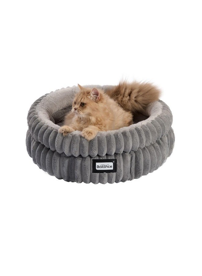 BALANCE Cat Bed Kitten Bed, Washable Round Cat Beds for Indoor Cats, Super Soft Plush Faux Fur Pet Bed for Puppy and Kitten with Anti-Slip Bottom