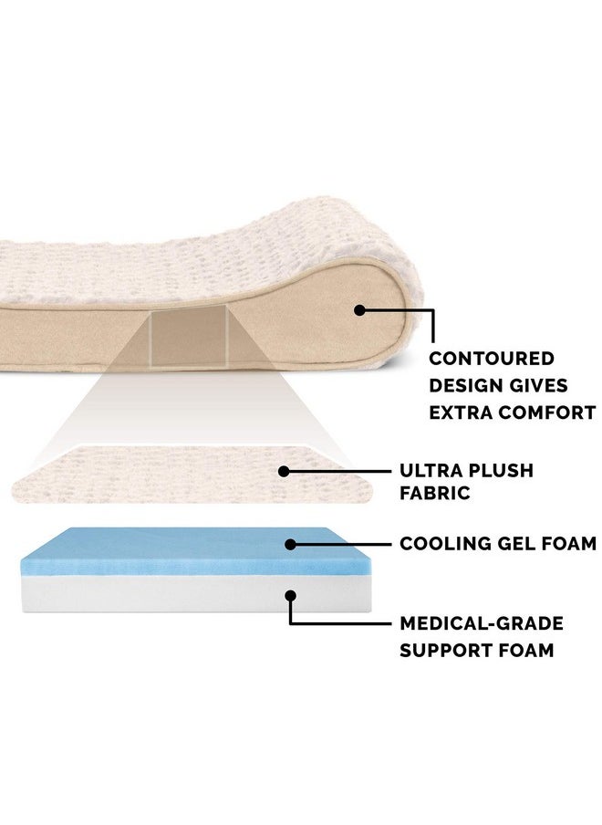 Furhaven Cooling Gel Dog Bed for Large/Medium Dogs w/ Removable Washable Cover, For Dogs Up to 38 lbs - Ultra Plush Faux Fur & Suede Luxe Lounger Contour Mattress - Cream, Large