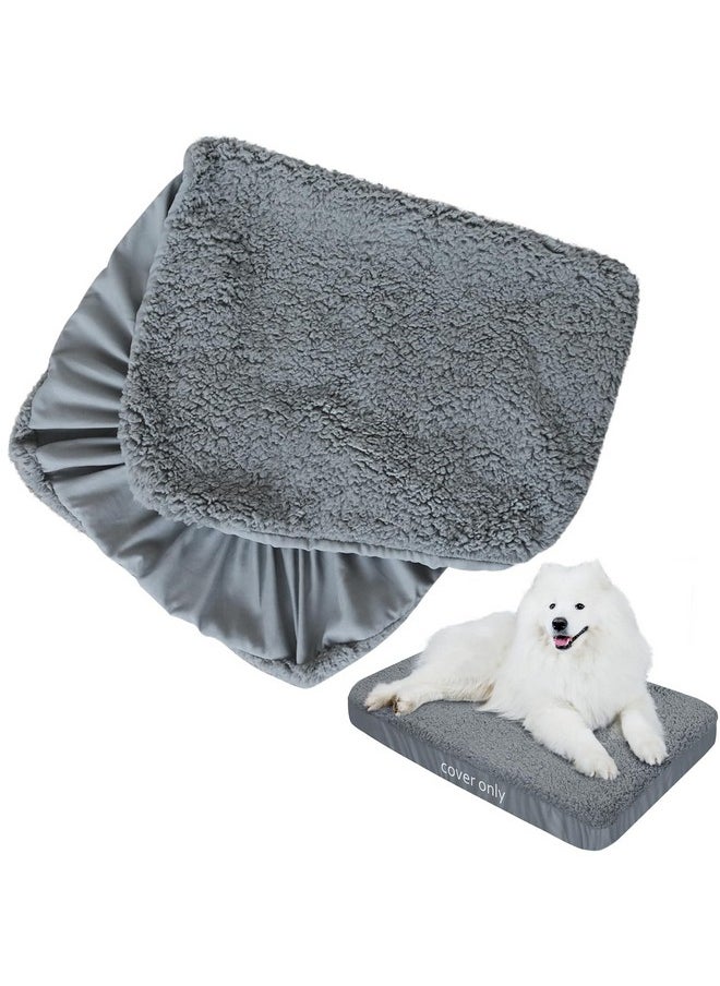 Dog Bed Covers Soft Plush Replacement Washable, Waterproof Dog Bed Liner Grey, Dog Mattress Cover, Pet Bed Cover 44x35 Inches, for Dog/Cat, Cover Only