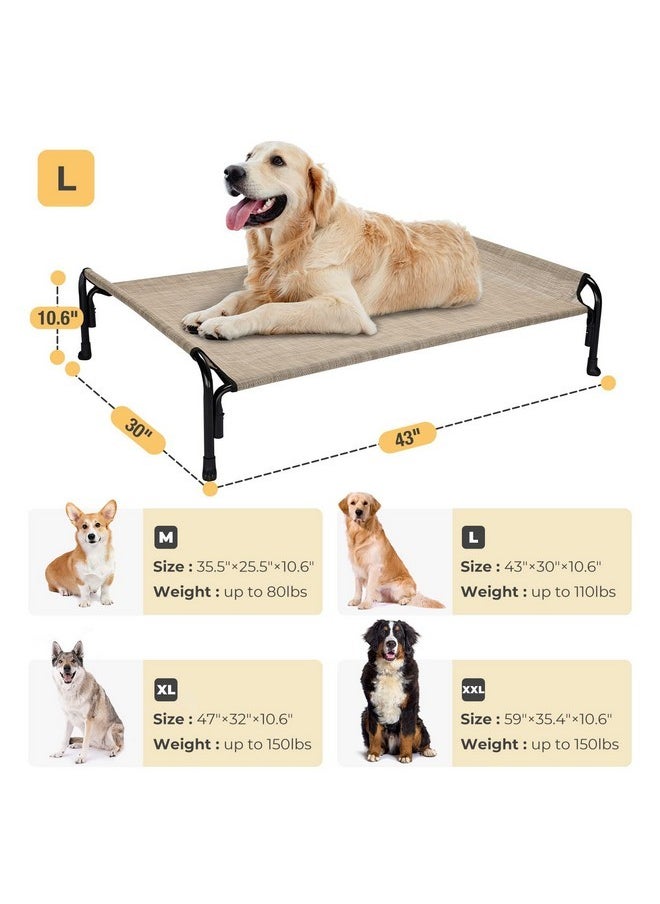 Veehoo Elevated Dog Bed, Outdoor Raised Dog Cots Bed for Large Dogs, Cooling Camping Elevated Pet Bed with Slope Headrest for Indoor and Outdoor, Washable Breathable, Large, Beige Coffee, CWC2204