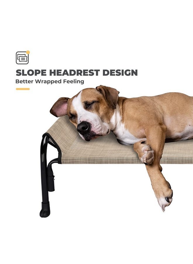 Veehoo Elevated Dog Bed, Outdoor Raised Dog Cots Bed for Large Dogs, Cooling Camping Elevated Pet Bed with Slope Headrest for Indoor and Outdoor, Washable Breathable, Large, Beige Coffee, CWC2204