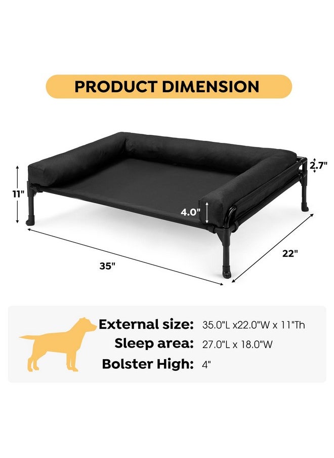 Veehoo Elevated Raised Dog Bed-Cooling Outdoor Dog Cot Bed for Large Sized Dogs Three-Sided Fence Raised Pet Cot with Mesh & No-Slip Feet Dog Hammock Bed with Removable Bolster-35 x 22