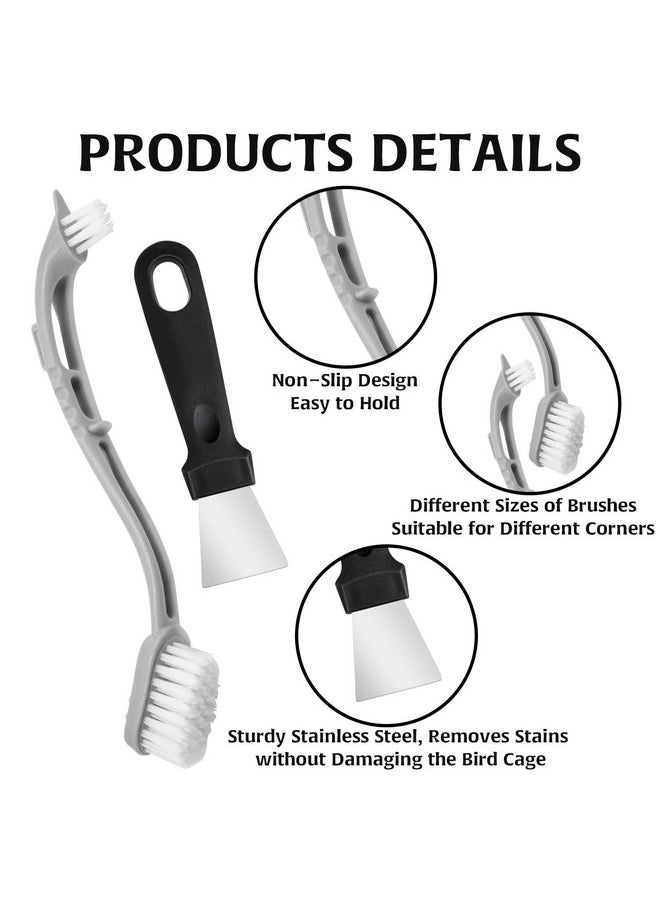 Bird Cage Cleaner with Front and Back Brushes, Cleaning Scraper Long Handle Tool Bird Poop Remover Stainless Steel Tools, Bird Stuff Cleaning Tools Small Animal Cage Cleaner, Bird Cage Accessory