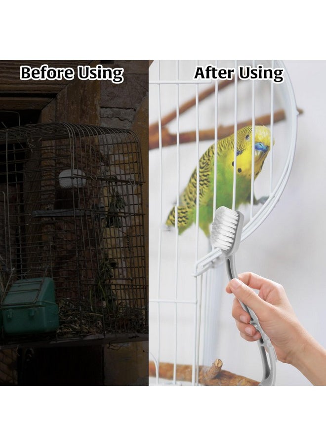 Bird Cage Cleaner with Front and Back Brushes, Cleaning Scraper Long Handle Tool Bird Poop Remover Stainless Steel Tools, Bird Stuff Cleaning Tools Small Animal Cage Cleaner, Bird Cage Accessory