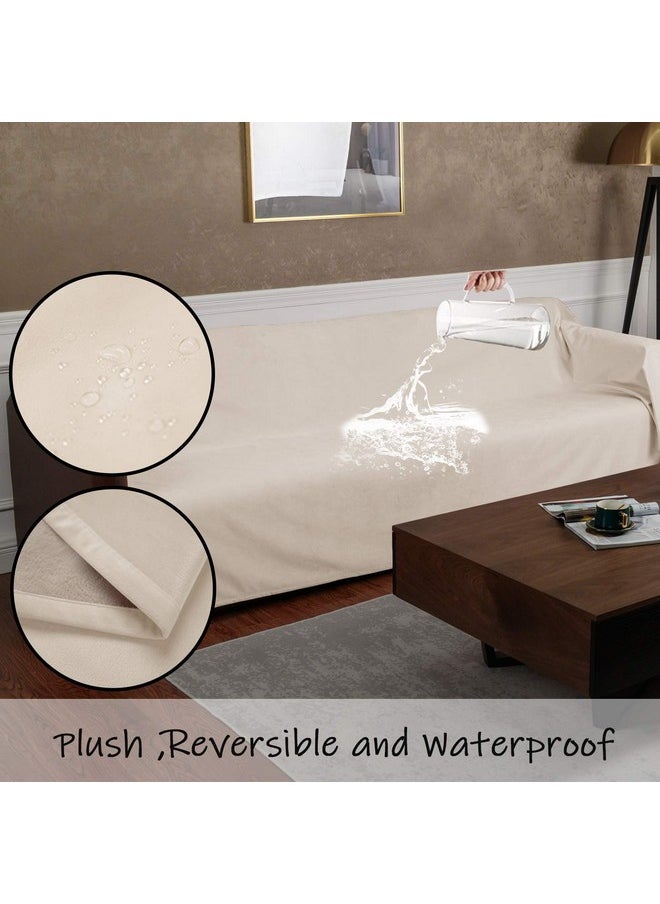 Ameritex Pet Bed Blanket Reversible 100% Waterproof Velvet Super Soft for Sofa and Bed (52x82 Inches, Cream+Beige)