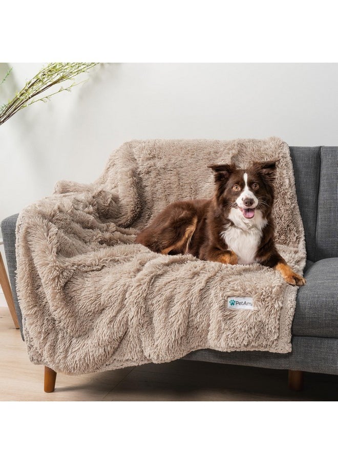 PetAmi Waterproof Dog Blanket for Large Dog, Calming Pet Blanket Bed Couch Cover Protector, Washable Sherpa Faux Fur Throw for Sofa Furniture Protection, Soft Fluffy 60x80 Taupe