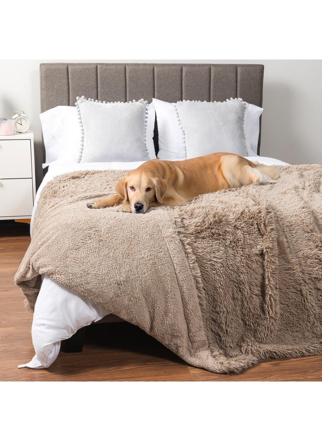 PetAmi Waterproof Dog Blanket for Large Dog, Calming Pet Blanket Bed Couch Cover Protector, Washable Sherpa Faux Fur Throw for Sofa Furniture Protection, Soft Fluffy 60x80 Taupe
