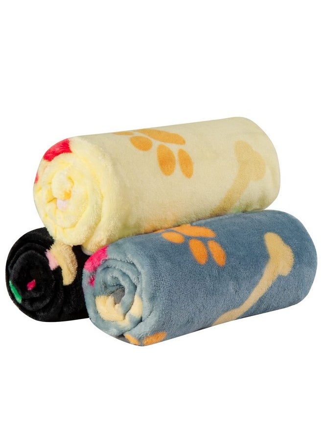 Dono 1 Pack 3 Blankets for Dogs, Soft Fluffy Paw Print Pattern Fleece Pet Blanket Warm Sleep Mat Cute Print Design Puppy Kitten Blanket Doggy Mat for Dog Cat Kitten Doggy and Animals