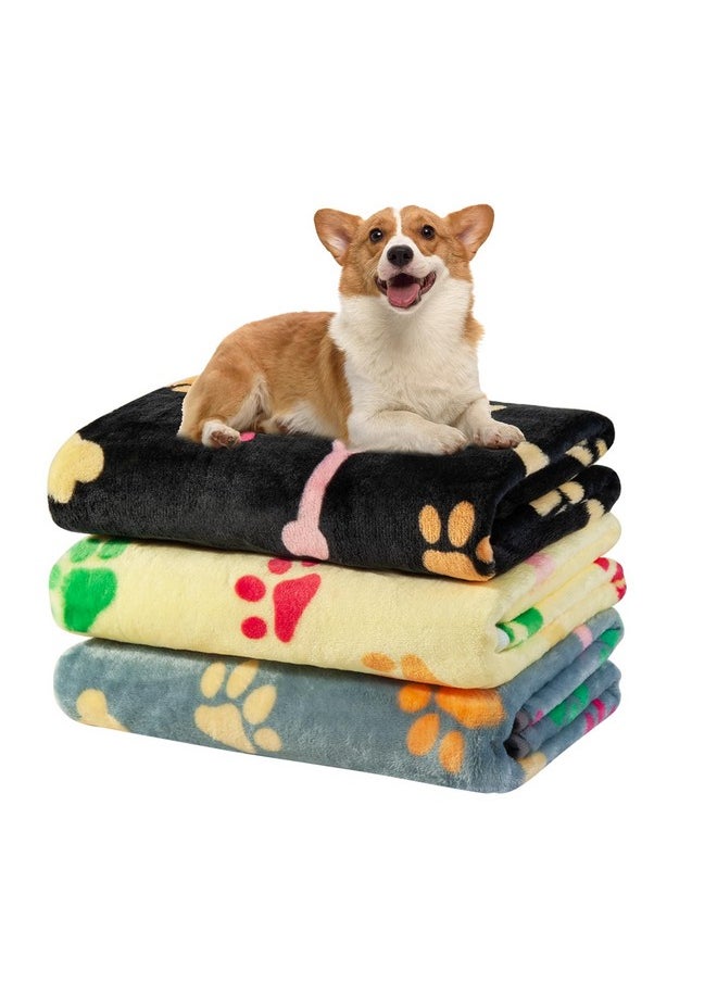Dono 1 Pack 3 Blankets for Dogs, Soft Fluffy Paw Print Pattern Fleece Pet Blanket Warm Sleep Mat Cute Print Design Puppy Kitten Blanket Doggy Mat for Dog Cat Kitten Doggy and Animals