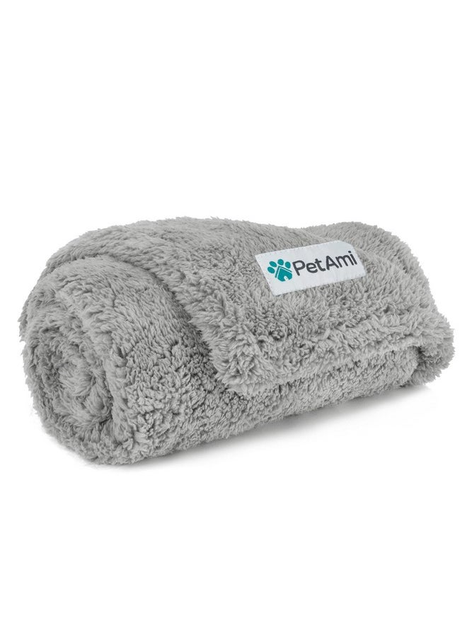 PetAmi Fluffy Waterproof Dog Blanket for Small Medium Dogs, Soft Warm Pet Sherpa Throw Pee Proof Couch Cover, Reversible Cat Puppy Bed Blanket Sofa Protector, Plush Washable Pad (Light Grey, 24x32)