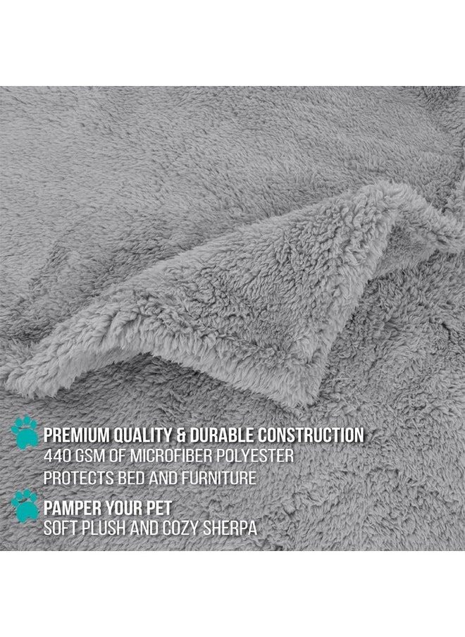 PetAmi Fluffy Waterproof Dog Blanket for Small Medium Dogs, Soft Warm Pet Sherpa Throw Pee Proof Couch Cover, Reversible Cat Puppy Bed Blanket Sofa Protector, Plush Washable Pad (Light Grey, 24x32)