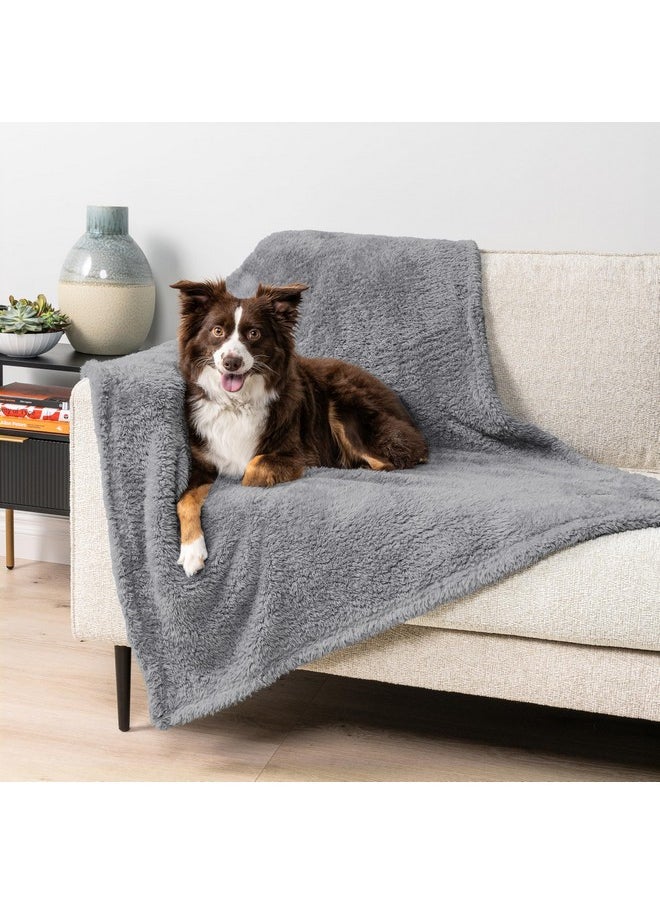 PetAmi Fluffy Waterproof Dog Blanket for Small Medium Dogs, Soft Warm Pet Sherpa Throw Pee Proof Couch Cover, Reversible Cat Puppy Bed Blanket Sofa Protector, Plush Washable Pad (Light Grey, 24x32)