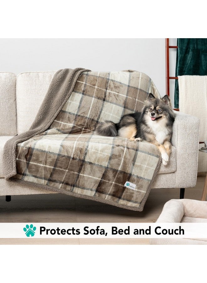 PetAmi Dog Blanket for Medium Large Dogs, Pet Bed Blanket Cat Puppy Kitten, Fleece Furniture Couch Cover Protector Sofa Car, Soft Sherpa Dog Throw Plush Reversible Washable, 40x60 Plaid Taupe