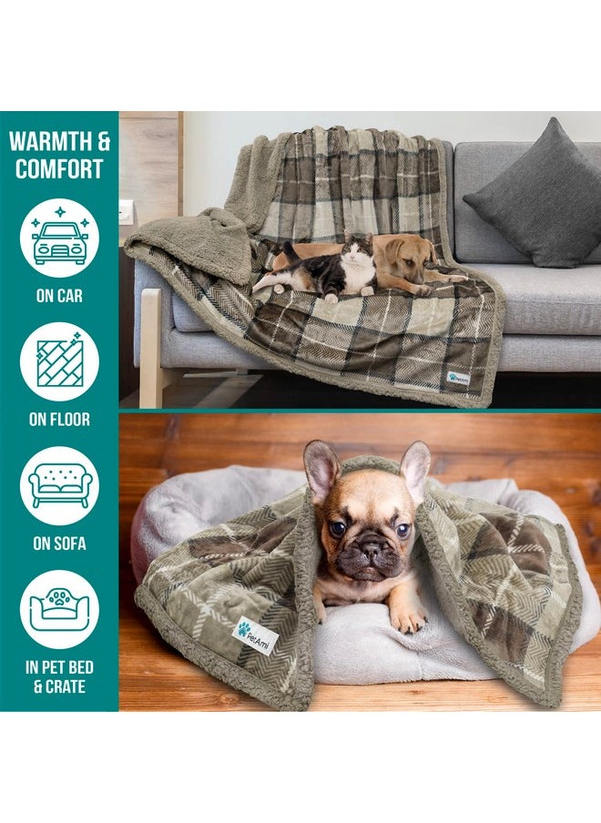 PetAmi Dog Blanket for Medium Large Dogs, Pet Bed Blanket Cat Puppy Kitten, Fleece Furniture Couch Cover Protector Sofa Car, Soft Sherpa Dog Throw Plush Reversible Washable, 40x60 Plaid Taupe