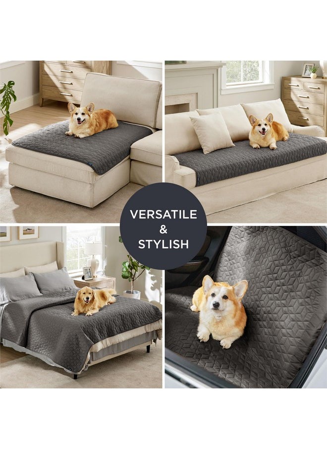 Bedsure 100% Waterproof Bed Cover for Dogs Washable - Non Slip Waterproof Dog Blanket for Bed, Lightweight Furniture Protector Durable for Pet Puppy with Non-Slip Bottom, Dark Grey, 68x82IN