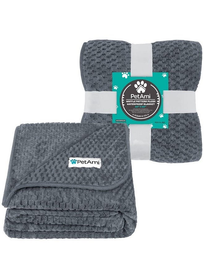 PetAmi Waterproof Dog Blanket, Leakproof XL Pet Blanket for Large Dogs, Furniture Sofa Couch Cover Protector, Fleece Cat Throw for Bed Crate Kennel, Reversible Washable Soft Plush, Twin 60x80 Gray