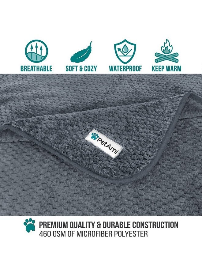 PetAmi Waterproof Dog Blanket, Leakproof XL Pet Blanket for Large Dogs, Furniture Sofa Couch Cover Protector, Fleece Cat Throw for Bed Crate Kennel, Reversible Washable Soft Plush, Twin 60x80 Gray