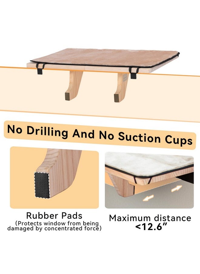 PETSFIT 2 Cats Design Cat Window Perch, Cat Hammock Window Seat with Natural Wood &Removable Fleece Mat for Large Cats, Easy to Adjust&Assemble Cat Bed for Windowsill, Bedside and Drawer