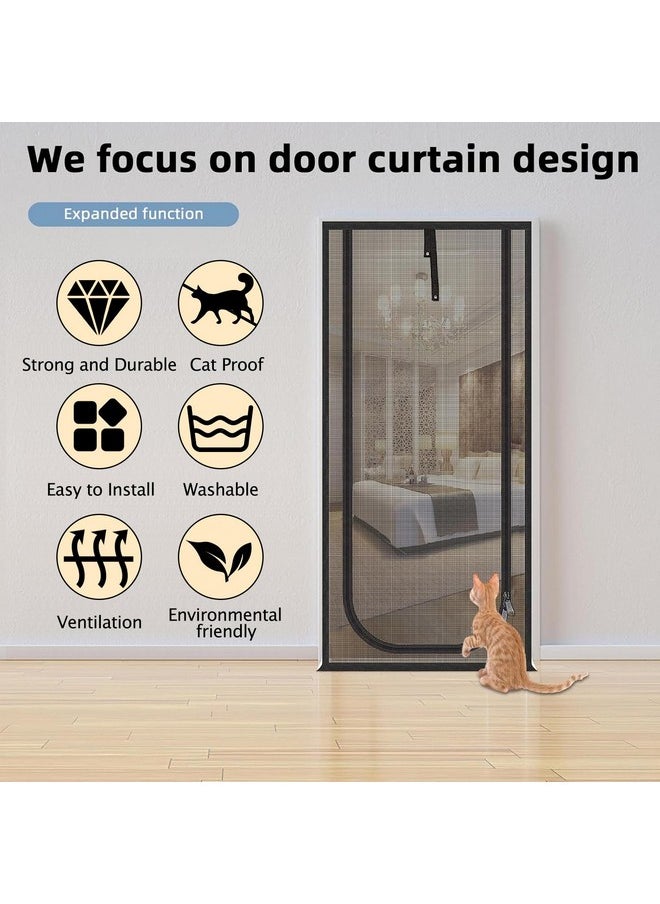 QWR Reinforced Cat Screen Door,Fits Door Size 32''x 80'',Thickened Cat Resistant Mesh Screen Door for Living Room,Kitchen,Bedroom,Cat Proof Screen with Zipper Closure(U-Type,Black)