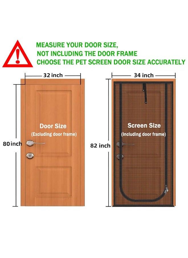 QWR Reinforced Cat Screen Door,Fits Door Size 32''x 80'',Thickened Cat Resistant Mesh Screen Door for Living Room,Kitchen,Bedroom,Cat Proof Screen with Zipper Closure(U-Type,Black)