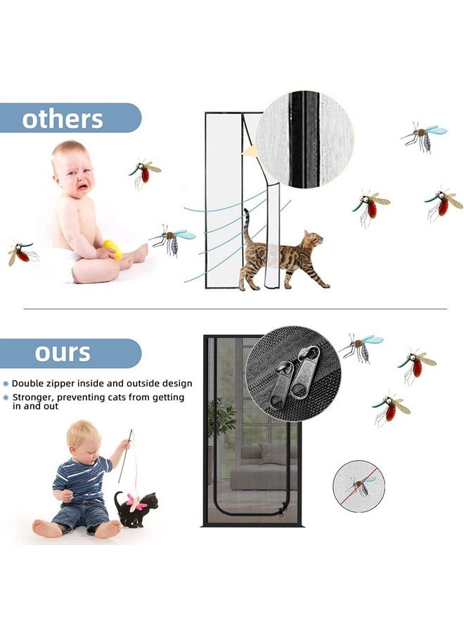 QWR Reinforced Cat Screen Door,Fits Door Size 32''x 80'',Thickened Cat Resistant Mesh Screen Door for Living Room,Kitchen,Bedroom,Cat Proof Screen with Zipper Closure(U-Type,Black)