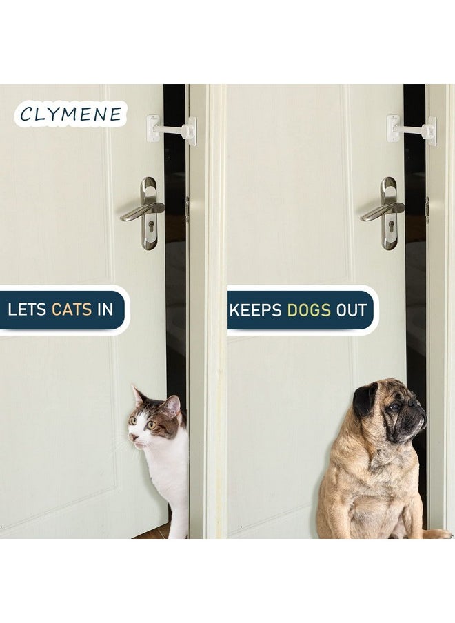 CLYMENE Cat Door Latch & Stopper, Adjustable Child Proof Door Lock and Pinch Guard, Let's Cats in and Keeps Dogs Out of Litter & Food, No Need for Pet Gates or Interior Cat Door (White)
