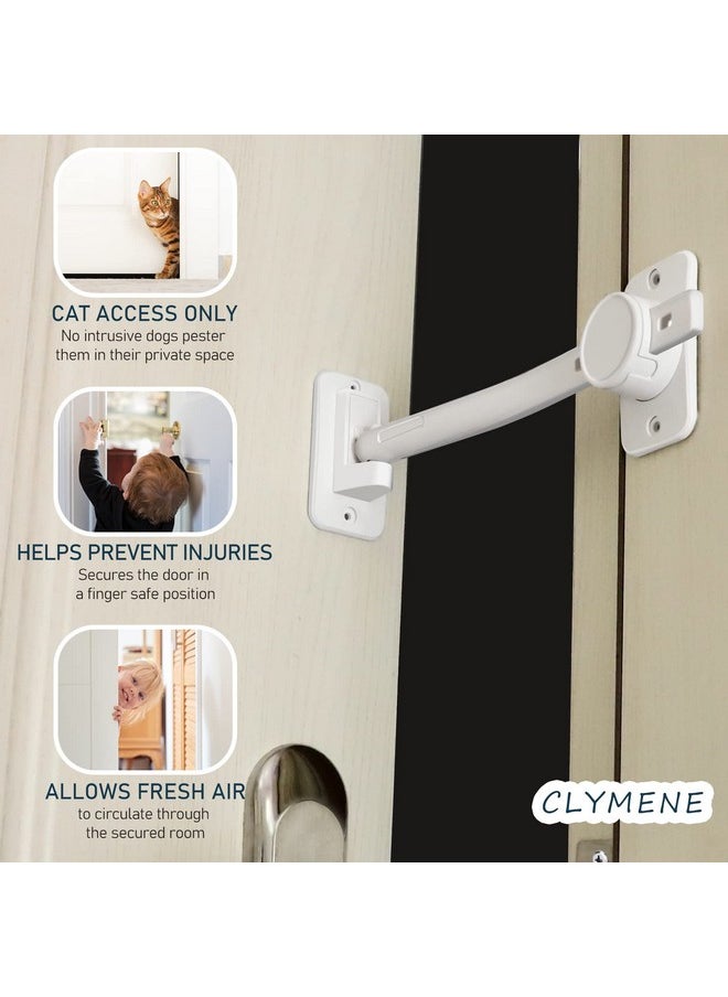 CLYMENE Cat Door Latch & Stopper, Adjustable Child Proof Door Lock and Pinch Guard, Let's Cats in and Keeps Dogs Out of Litter & Food, No Need for Pet Gates or Interior Cat Door (White)