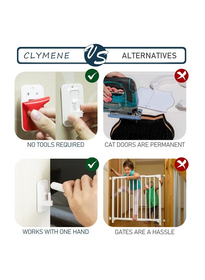 CLYMENE Cat Door Latch & Stopper, Adjustable Child Proof Door Lock and Pinch Guard, Let's Cats in and Keeps Dogs Out of Litter & Food, No Need for Pet Gates or Interior Cat Door (White)