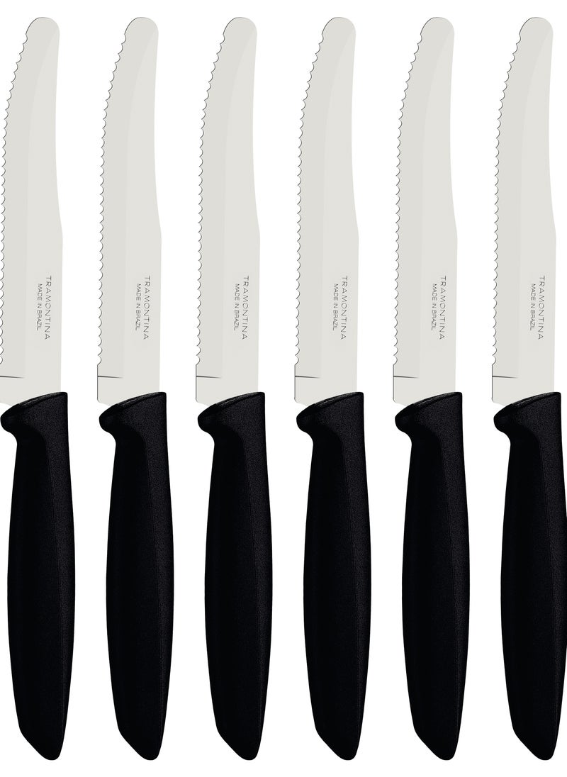Since 1911,Made in Brazil- Plenus 6 Pieces Fruit Knife Set with Stainless Steel Blades and Black Polypropylene Handles