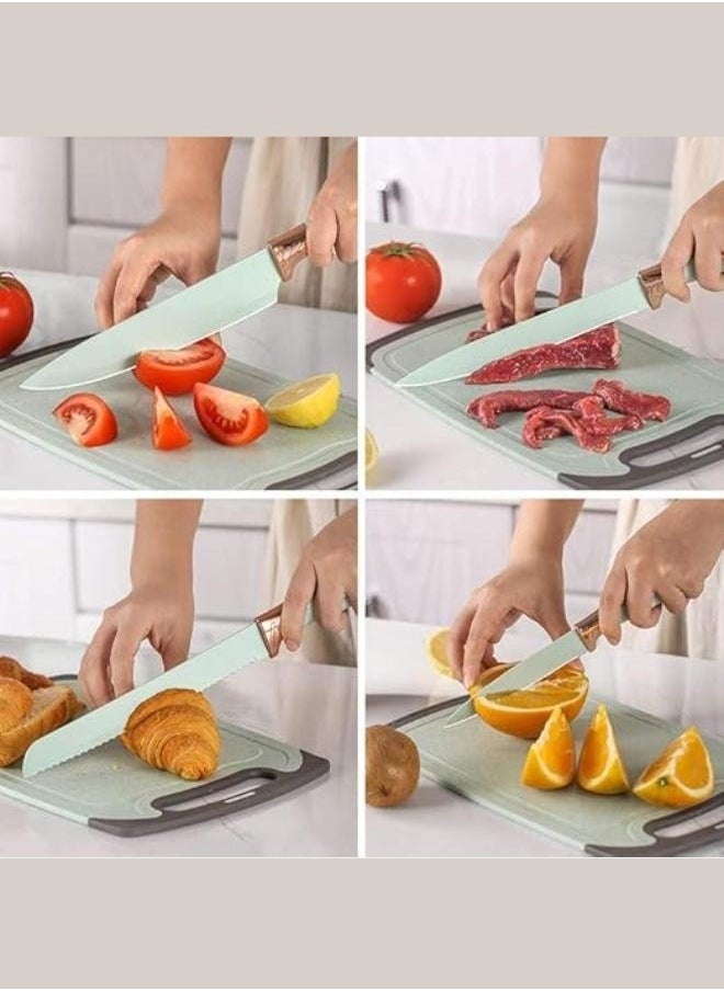 Cooking Utensils Set,19 Kitchen Set Utensils Set with 11 Pieces Spatula Cooking Utensils,Heat Resistant Silicone Utensils 6 Piece Sharp Knife Set 2 Pieces Utensil Cutting Board (Green 19 PCS Set)