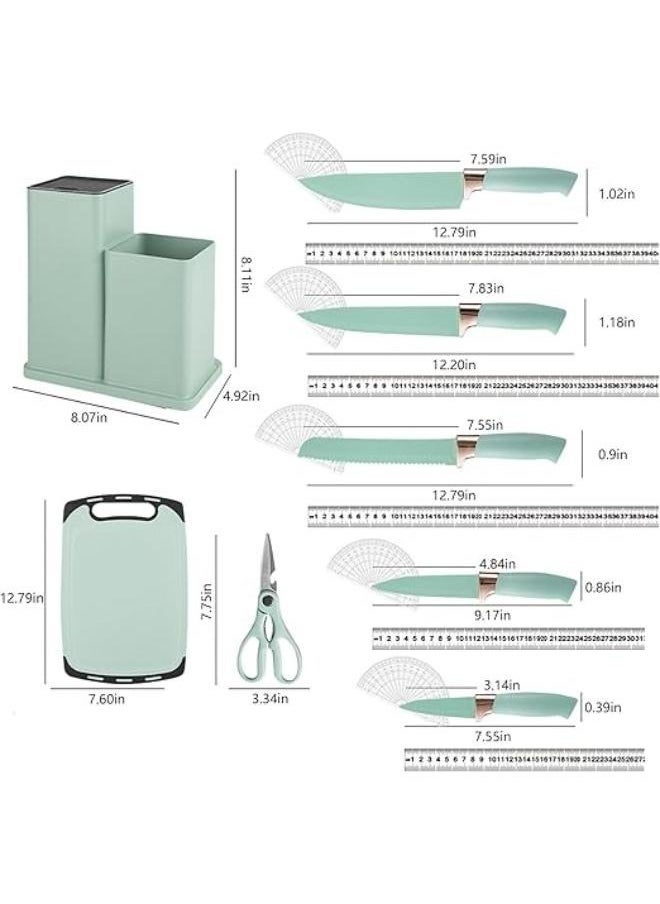 Cooking Utensils Set,19 Kitchen Set Utensils Set with 11 Pieces Spatula Cooking Utensils,Heat Resistant Silicone Utensils 6 Piece Sharp Knife Set 2 Pieces Utensil Cutting Board (Green 19 PCS Set)