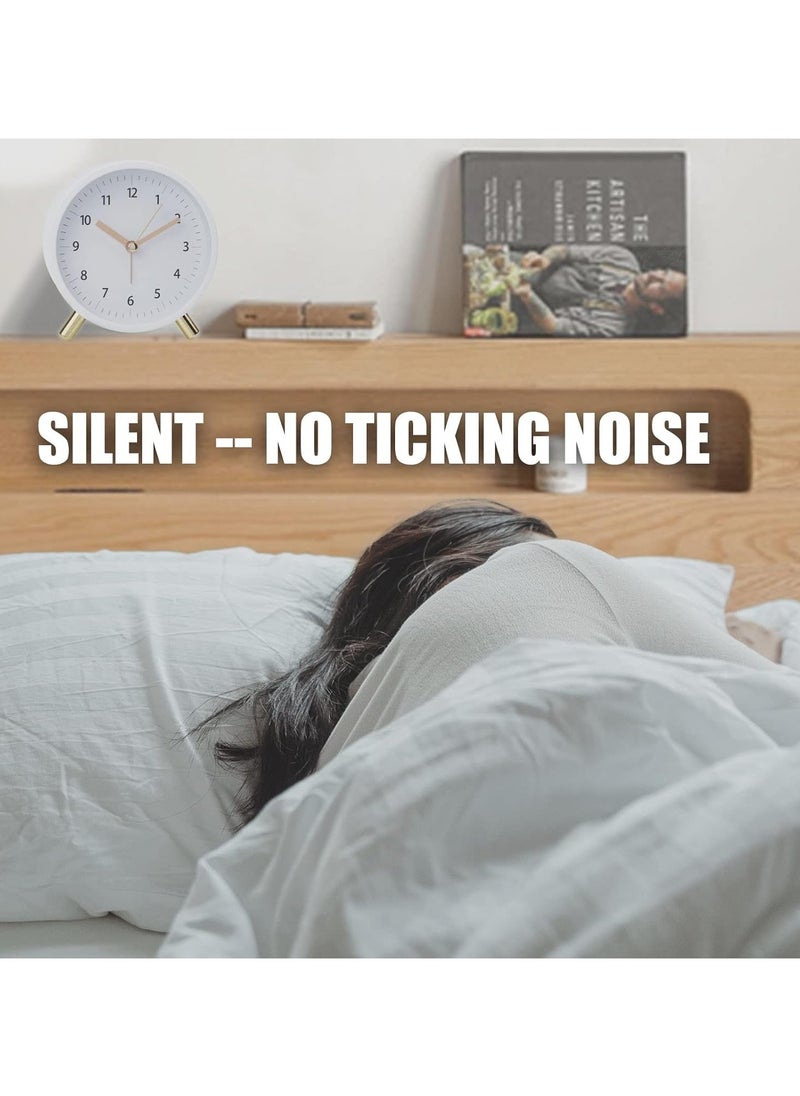 Alarm Clock 4.5 Bedside Battery Operated Round Analog Clocks with Backlight for Bedroom, White