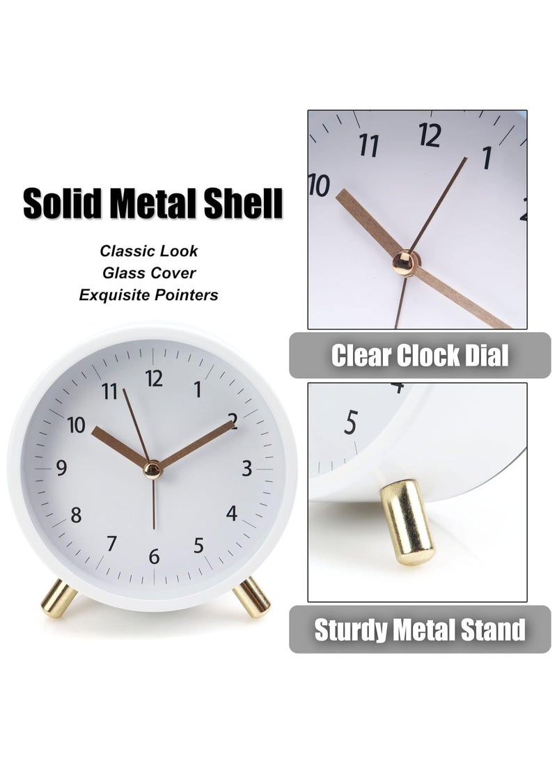Alarm Clock 4.5 Bedside Battery Operated Round Analog Clocks with Backlight for Bedroom, White