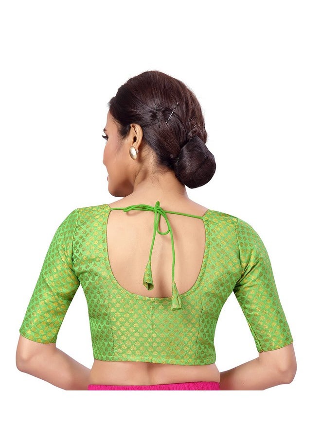 Studio Shringaar Women's Readymade Brocade Saree Blouse with Elbow Length Sleeves (2157-Pista, 46)