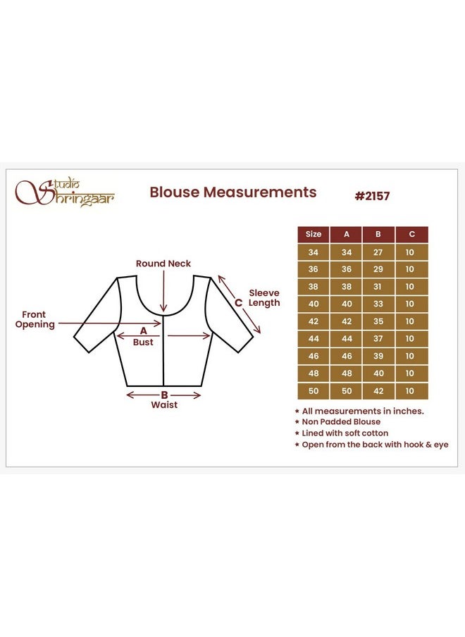 Studio Shringaar Women's Readymade Brocade Saree Blouse with Elbow Length Sleeves (2157-Pista, 46)