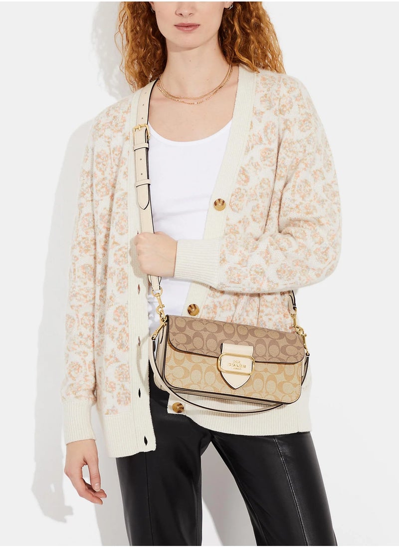 morgan shoulder bag in blocked signature canvas