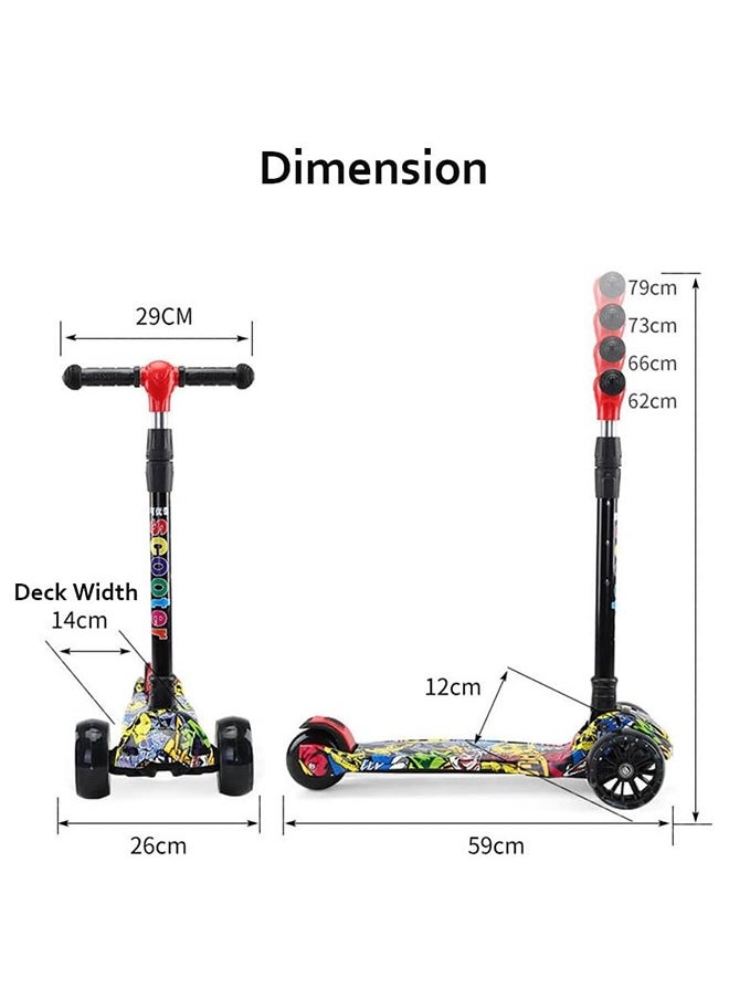 Kids Scooter, 4 Wheel Kick Scooter with Foldable & Height Adjustable Handle, Flashing Wheels & Music Pedal Light for Boys and Girls, Flash Skate Scooter for Kids Age 2-8 Years, k03