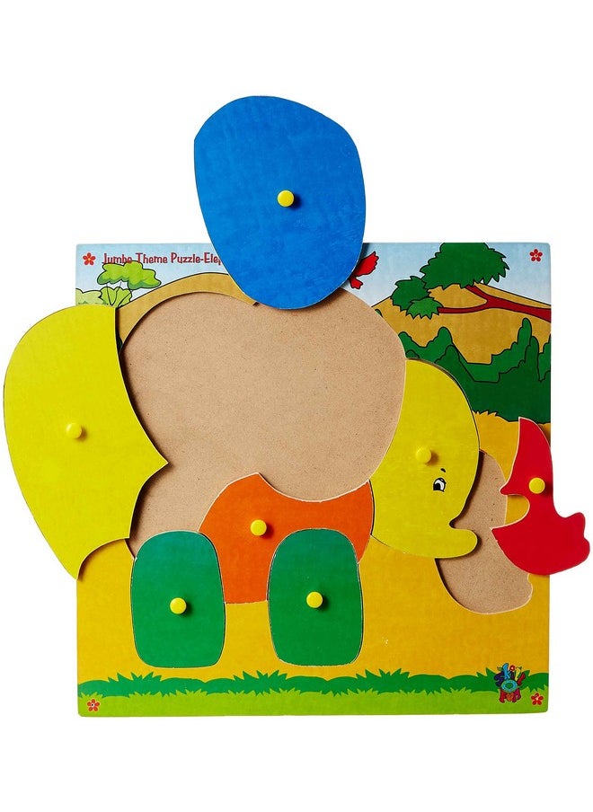 Skillofun Wooden Jumbo Theme Puzzle Elephant Knobs, Multi Color,Kid