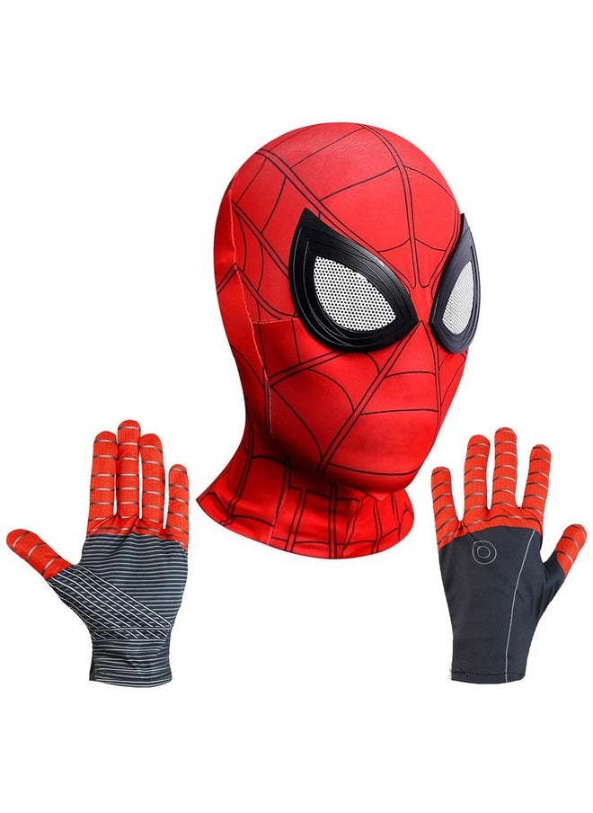 Fancyku® 3D Spider-Man Mask and Gloves Gift, Spiderman Masks Spider Man Cosplay Costumes Superhero Lenses for Adult Kids, Role Play Superhero Masks for Halloween Masquerade Cosplay (Red)
