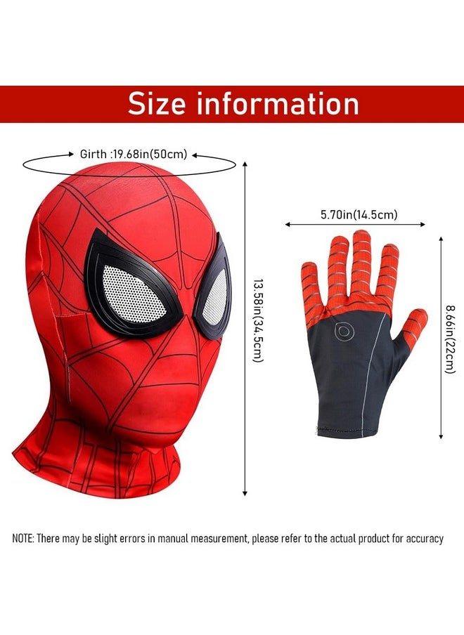 Fancyku® 3D Spider-Man Mask and Gloves Gift, Spiderman Masks Spider Man Cosplay Costumes Superhero Lenses for Adult Kids, Role Play Superhero Masks for Halloween Masquerade Cosplay (Red)