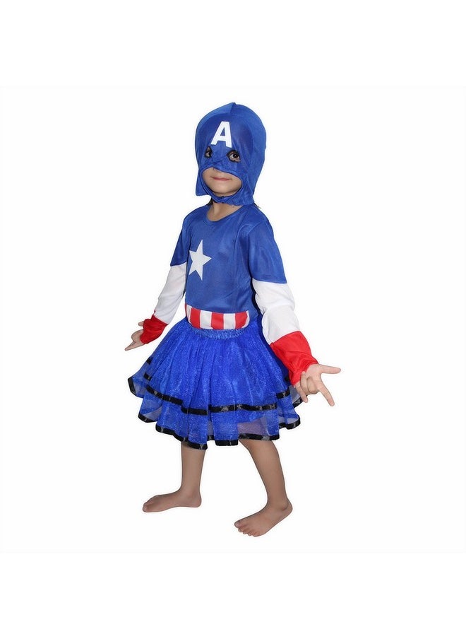 Kaku Fancy Dresses Polyester Brave Little Captain Super Hero Girl Costume -Multicolor, 5-6 Years, For Girls